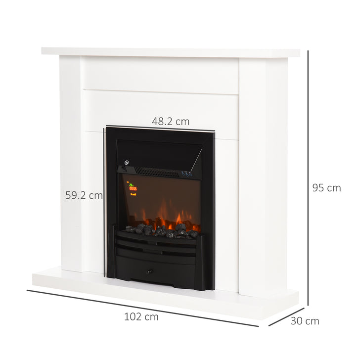 HOMCOM Electric Firplace Suites & Mantelpiece w/LED Flames Remote Marble Stone Modern Curved Surround Intelligent Safe Tempered Glass