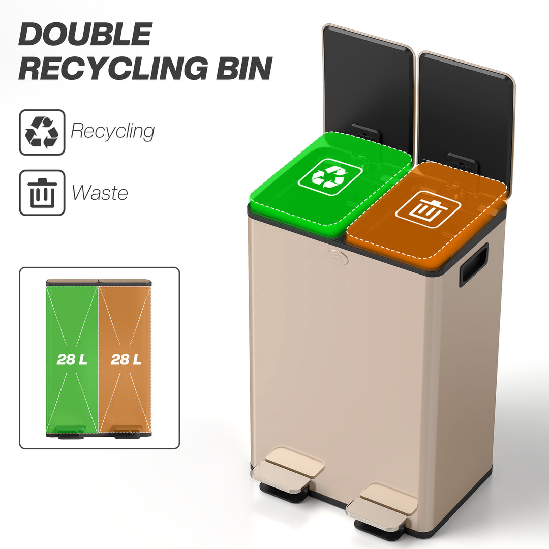 56L Dual Compartment Stainless Steel Bin, with Deodoriser Holders - Go