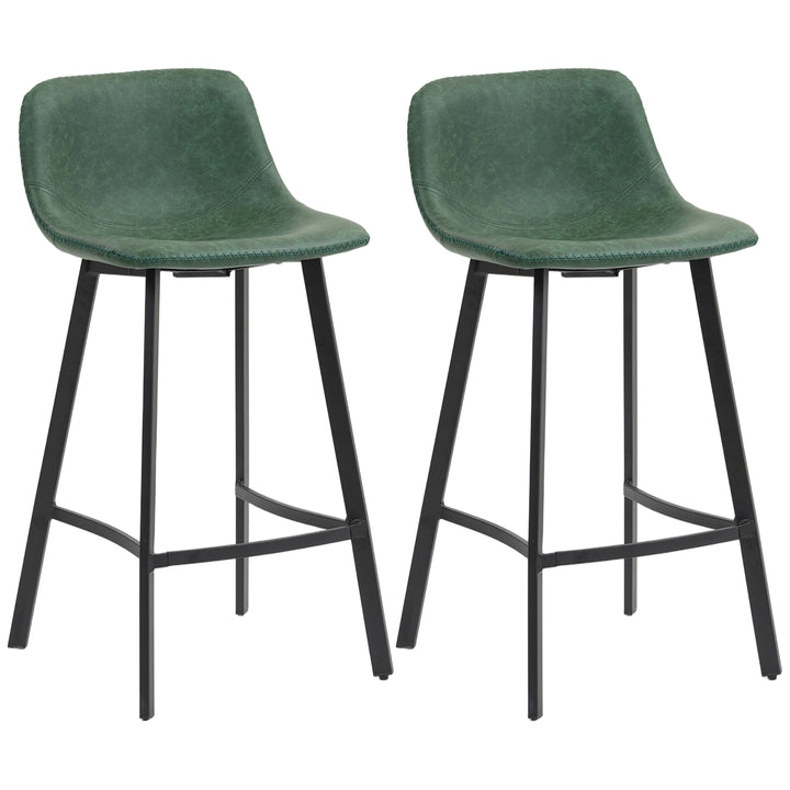 MCL Bar Stools Set of 2, PU Leather Dining Stools with Backrest, Footrest, for Kitchen, Counter, Breakfast Bar, Green