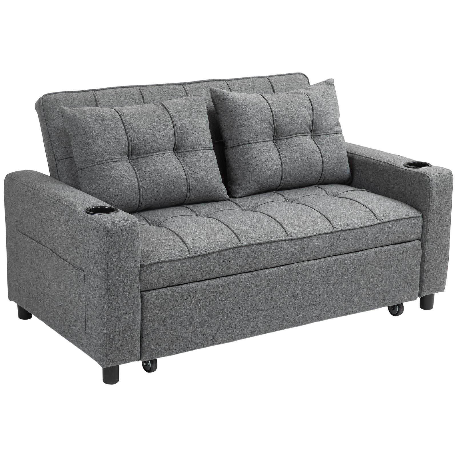 Two-Seater Pull-Out Sofa Bed - Charcoal Grey