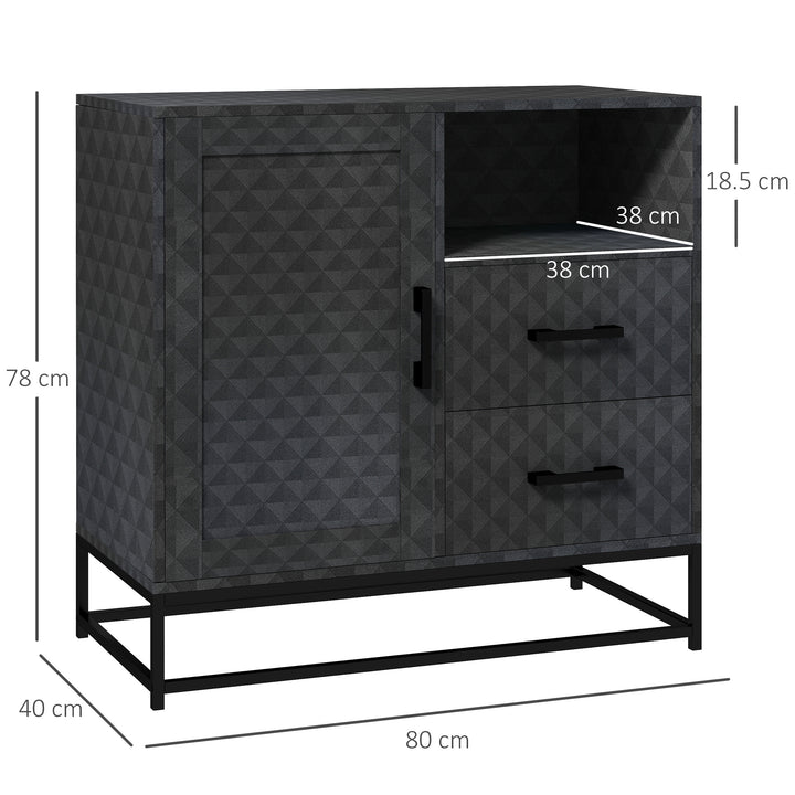 Sideboard with Adjustable Shelf, Freestanding Sideboard Storage Cabinet with Open Compartment and 2 Drawers, Black