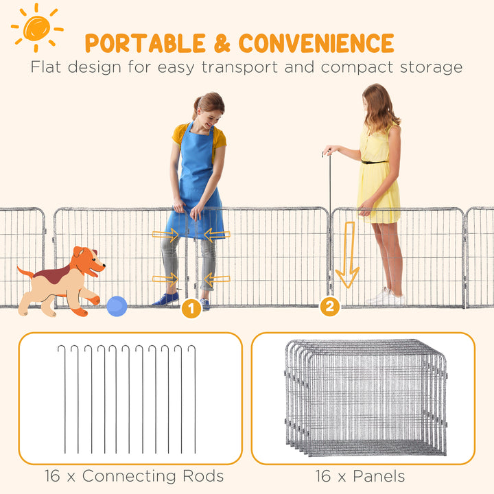 MCL 16 Panels Heavy Duty Puppy Playpen, for Small Dogs, Indoor and Outdoor Use - Grey