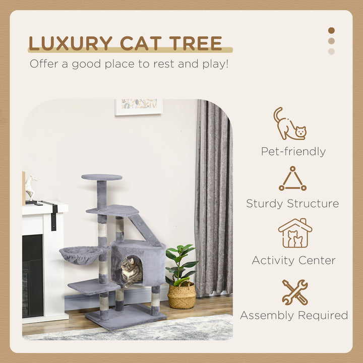 MCL Cat Tree for Indoor Cats Kitten Scratching Post Scratch Scratcher Climb Activity Center Play House Pet Furniture 125cm (Grey)