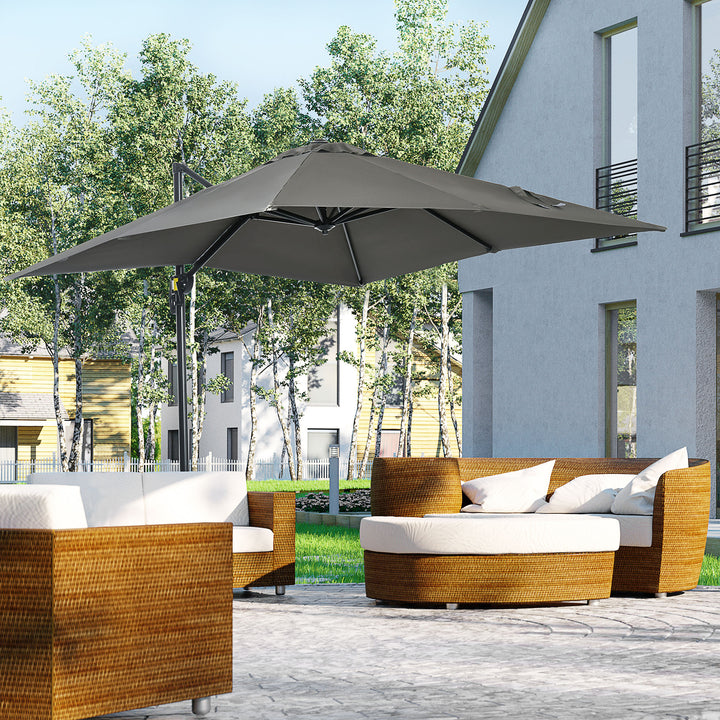 2.5 x 2.5m Patio Offset Parasol Umbrella Cantilever Hanging Aluminium Sun Shade Canopy Shelter 360° Rotation with Crank Handle and Cross Base, Grey