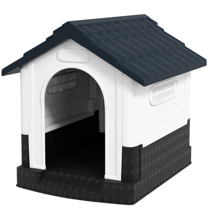 PawHut Plastic Dog Kennel with Windows, for Garden Patio, Miniature and Small Dogs, 80 x 69 x 76cm - Grey | Aosom UK