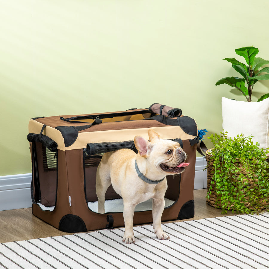60cm Foldable Pet Carrier, with Cushion, for Mini Dogs and Cats - Brown
