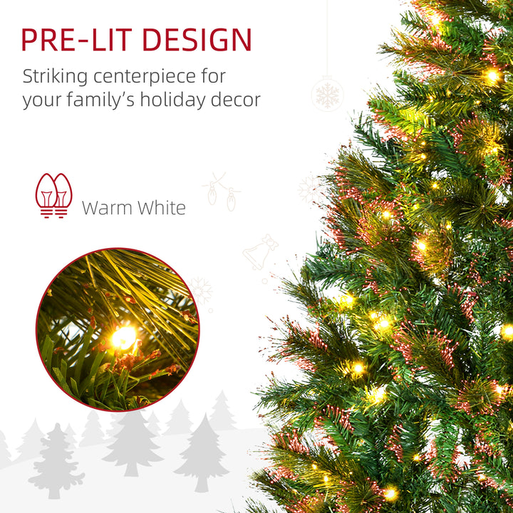 HOMCOM 1.5m 5ft Pre-Lit Christmas Tree Artificial Spruce Xmas Tree Warm White LED Holiday Décor with Metal Stand