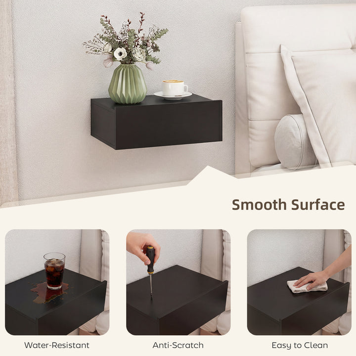 Floating Bedside Table Set of 2, Wall-Mounted Nightstand with Storage 