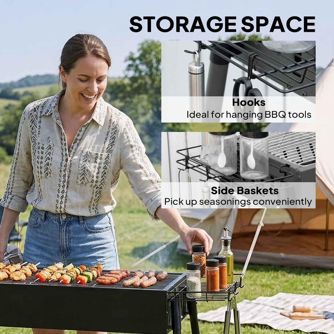 Portable Charcoal BBQ Grill with Seasoning Baskets for Camping Picnic 