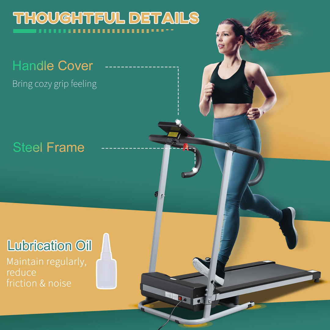 Folding Treadmill with Incline, Walking Pad Treadmill for Home, 1-10km/h Under Desk Running Machine with LCD Display and Wheels, No Assembly, Grey