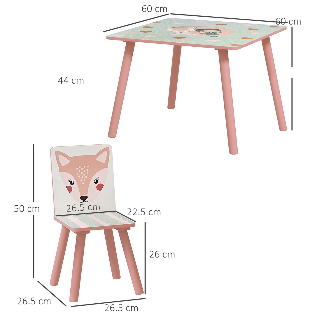 ZONEKIZ Toddler Desk and Chair Set, Kids Activity Table with Two Chairs, Furniture for Ages 3-6, Pink | Aosom UK