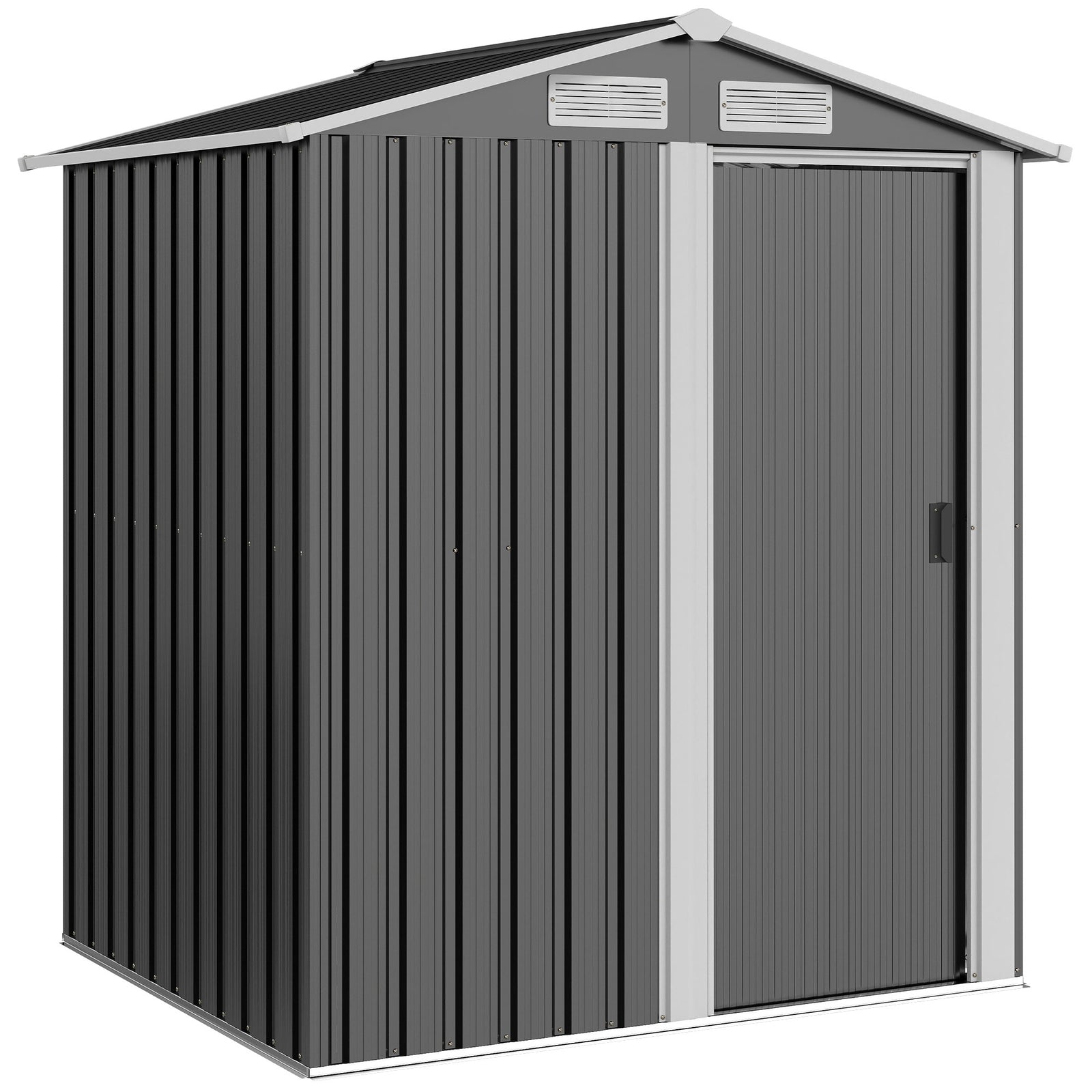 Garden Metal Tool Storage Shed with Sliding Door, Sloped Roof and Foundation Kit, 152 x 132 x 188cm, Grey