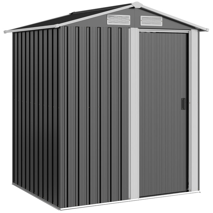 MCL Garden Metal Tool Storage Shed with Sliding Door, Sloped Roof and Foundation Kit, 152 x 132 x 188cm, Grey