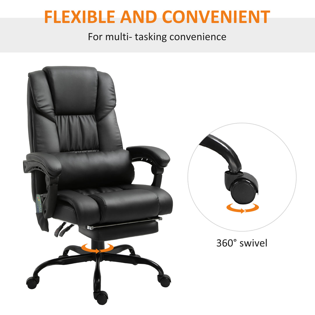 6-Point Massage Office Chair, PU Leather Desk Chair with Adjustable Height and Footrest for Home Office, Black