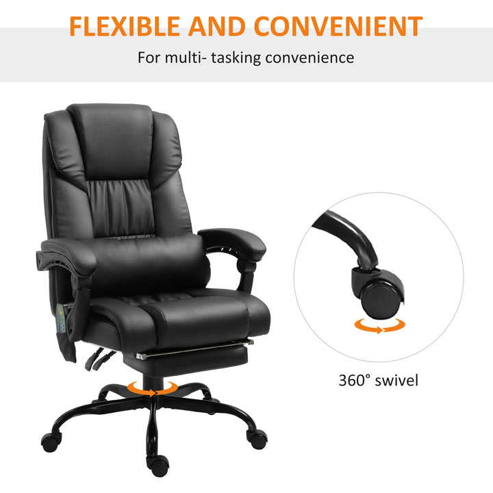 6-Point Massage Office Chair, PU Leather Desk Chair with Adjustable Height and Footrest for Home Office, Black