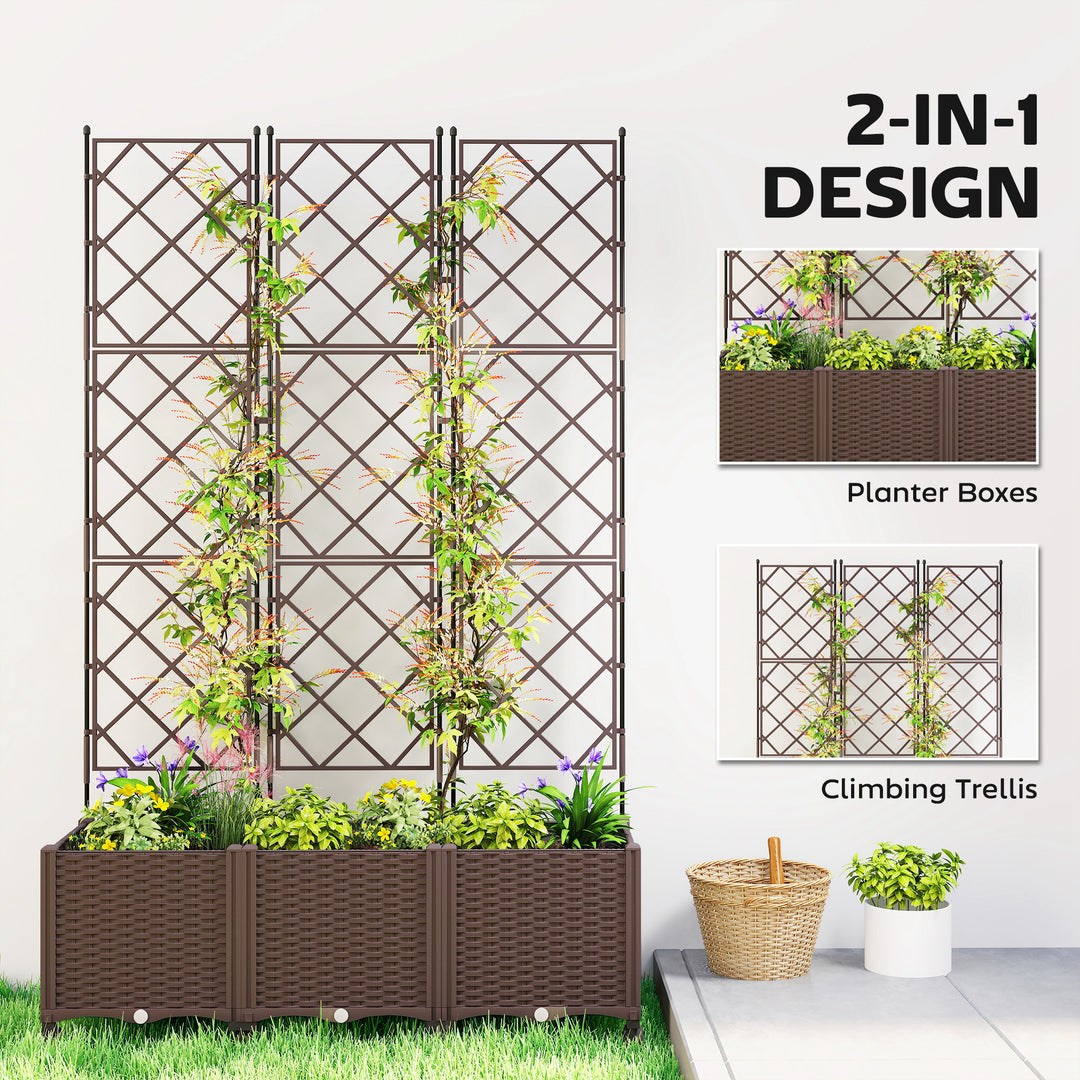 Plastic Raised Planter with Trellis, Self Watering Raised Bed for Gard