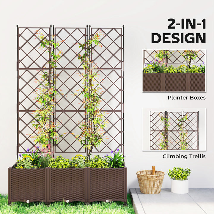Plastic Raised Planter with Trellis, Self Watering Raised Bed for Gard