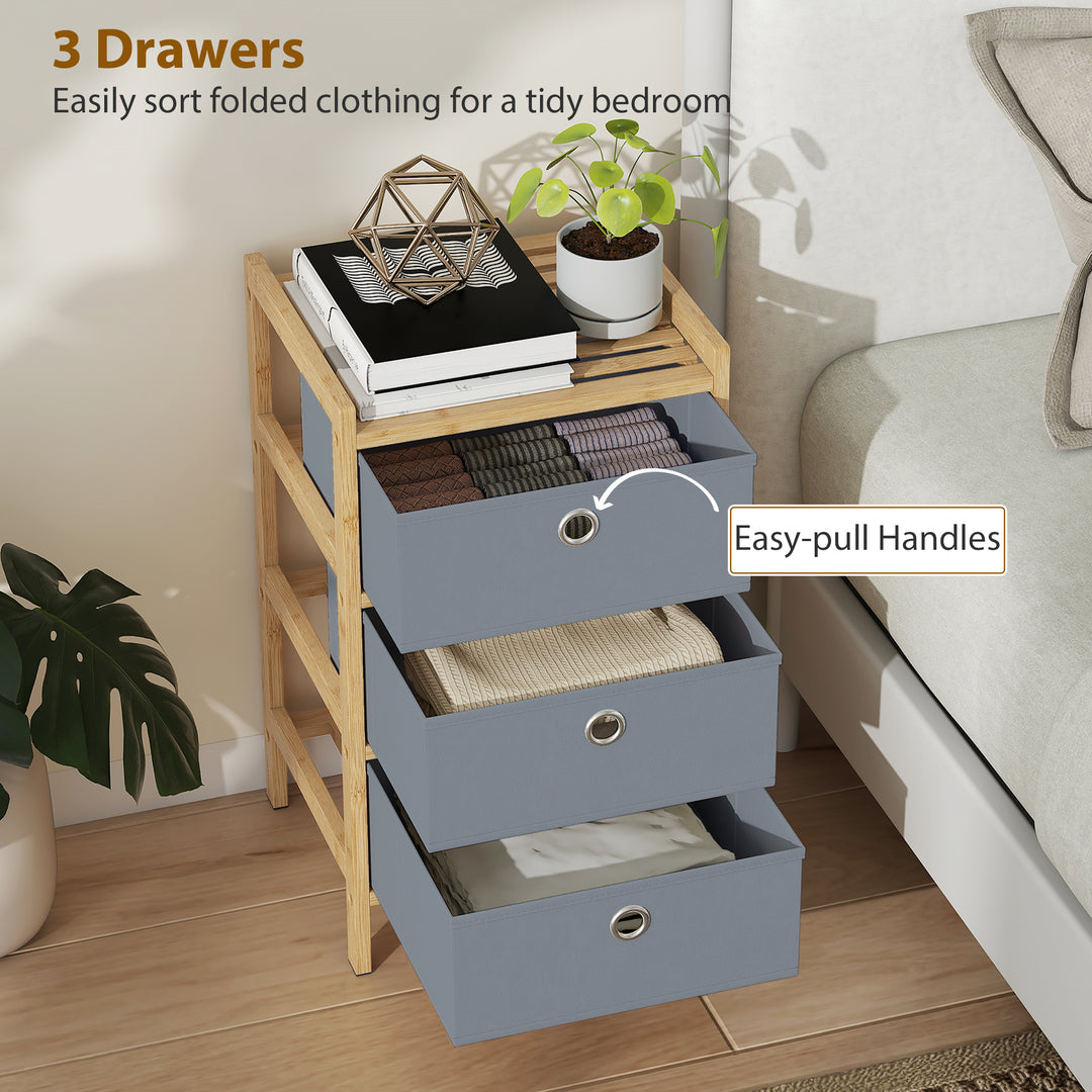 Chest of Drawers, 3 Fabric Drawers Narrow Dresser with Bamboo Frame, L