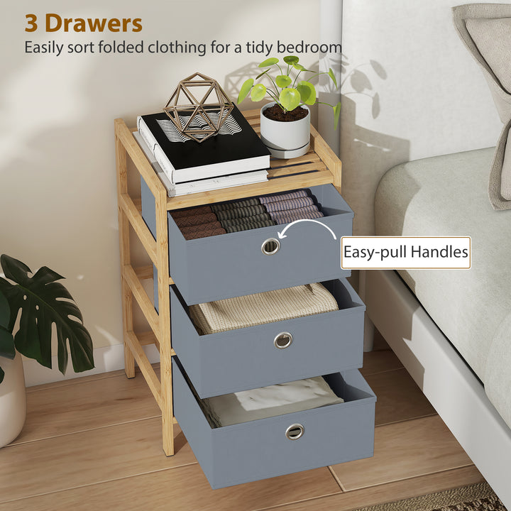 Chest of Drawers, 3 Fabric Drawers Narrow Dresser with Bamboo Frame, L