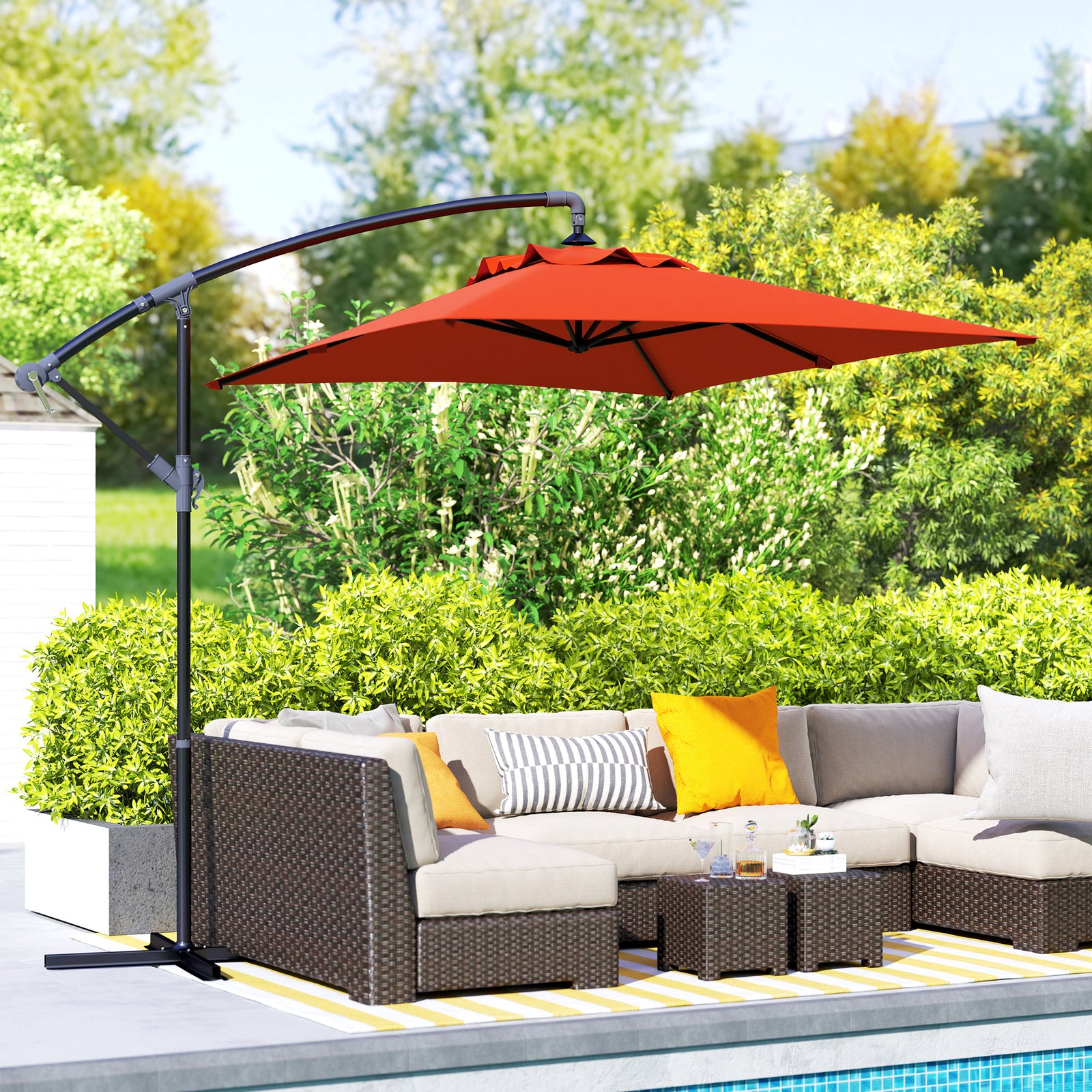 3(m) Cantilever Overhanging Parasol, with Cross Base - Orange