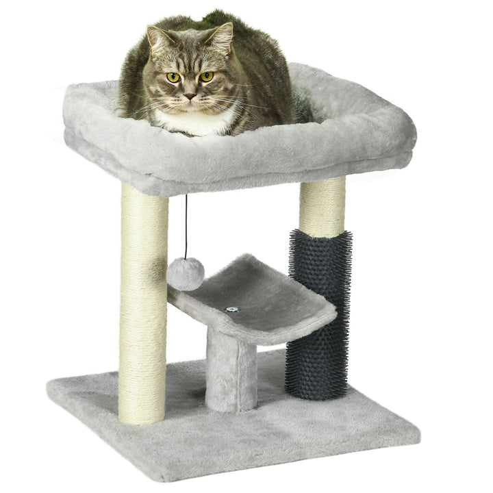 PawHut Kitty Climber: 48cm Cat Tree with Self-Groomer, Scratching Post & Dangling Ball, Grey | Aosom UK