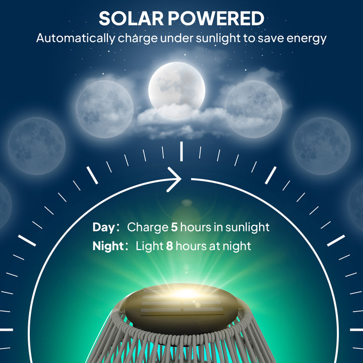 Rattan Solar Lamp, Garden Solar Lantern with Auto On/Off Light, IP44 Waterproof, Decorative Outdoor Rattan Lamp for Porch, Pathway, Grey