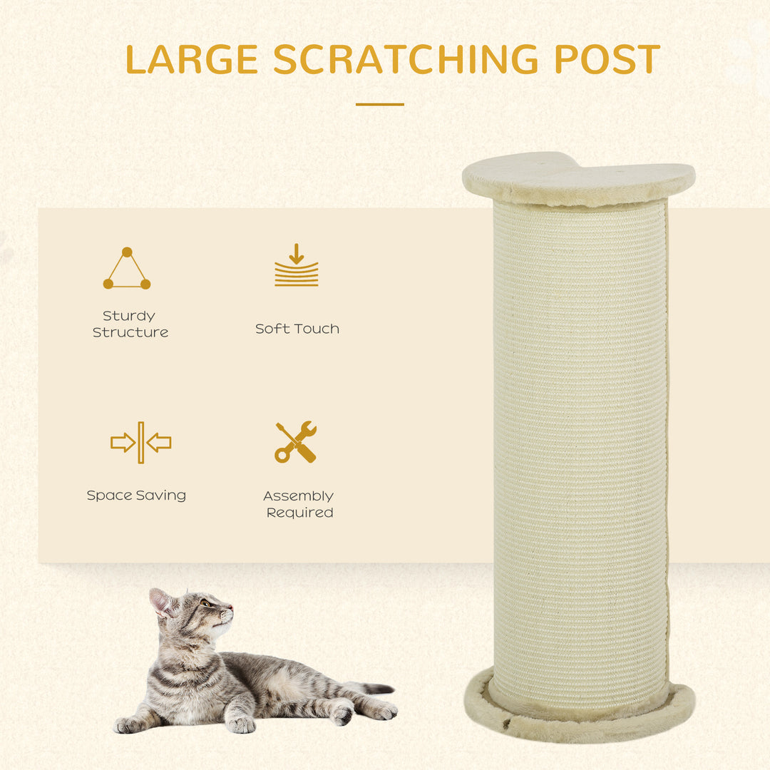 85cm Tall Cat Scratching Post, with Sisal Rope, Soft Plush, Anti Tip - Beige