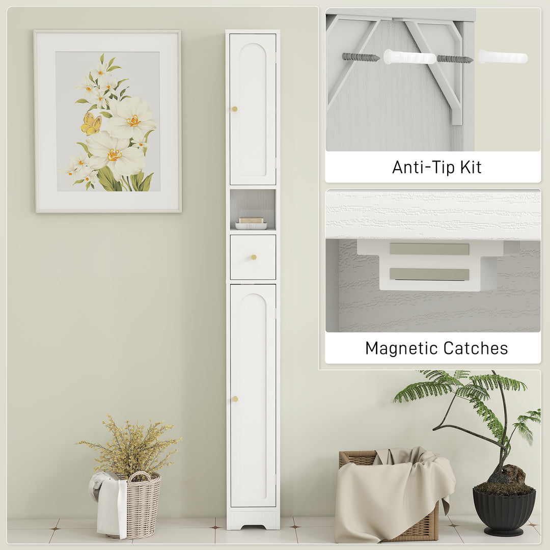 185 cm Tall Bathroom Cabinet with Arched Doors - White