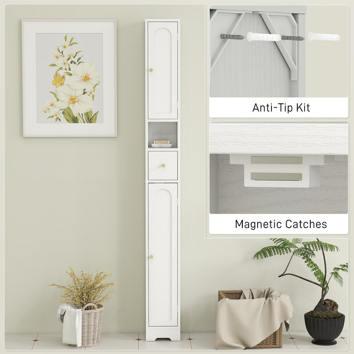 185 cm Tall Bathroom Cabinet with Arched Doors - White