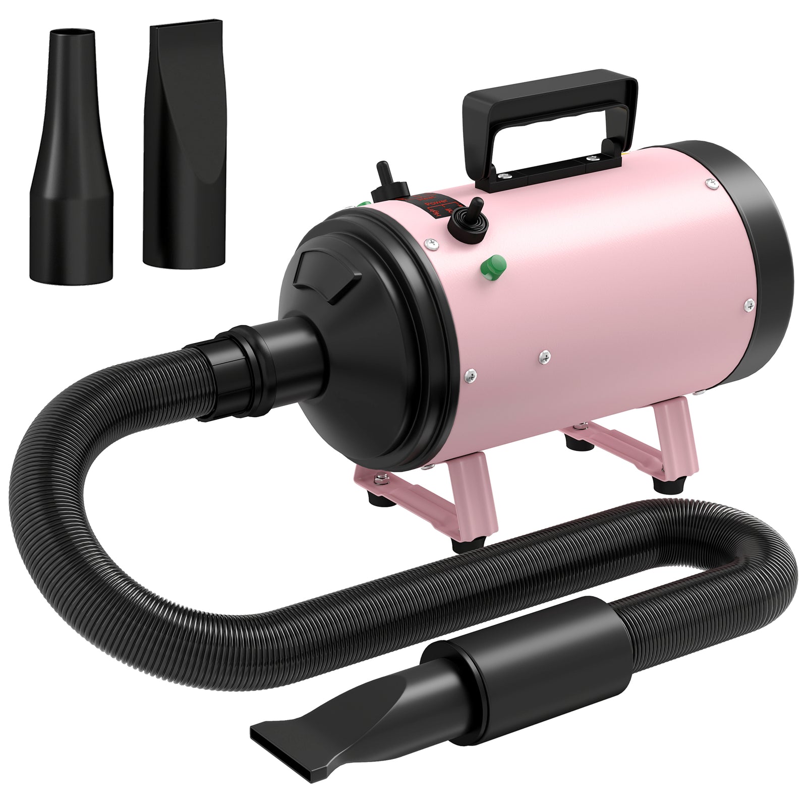 2200W Dog Hair Dryer with Adjustable Temperature & Velocity, 3 Different Nozzles, Pink