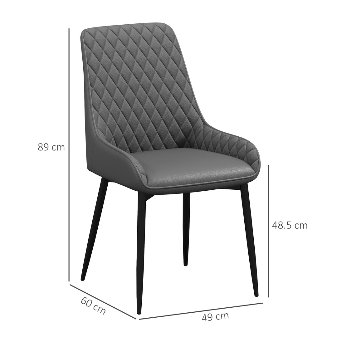 Set of 4 Quilted PU Leather Dining Chairs with Metal Frame 4 Legs Foot Caps Home Seating Modern Stylish Executive, Grey
