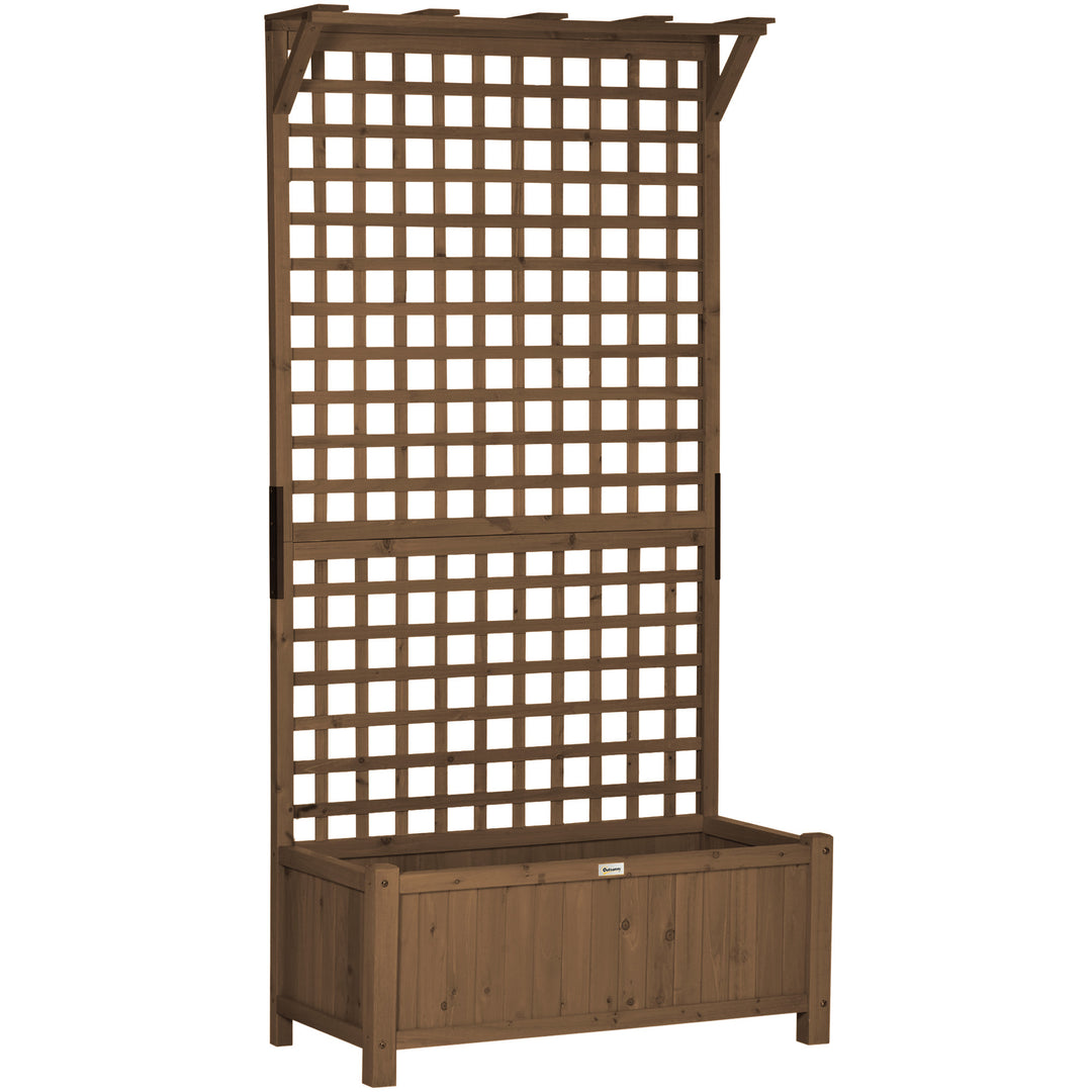Raised Bed with Drainage Holes, Wood Planter with Trellis for Climbing Plants to Grow Vegetables, Flowers, Brown
