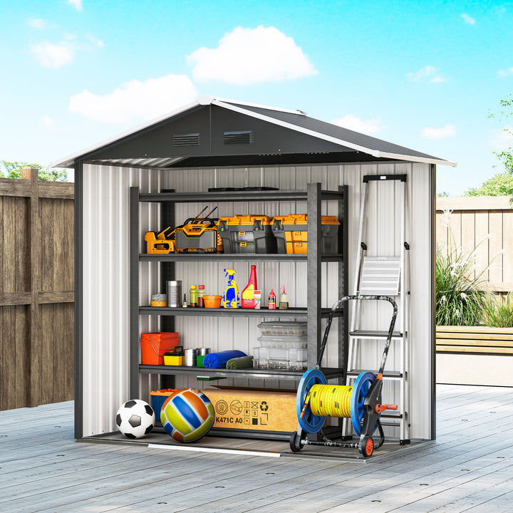 6.5x3.5ft Metal Garden Storage Shed for Outdoor Tool Storage with Double Sliding Doors and 4 Vents, Dark Grey
