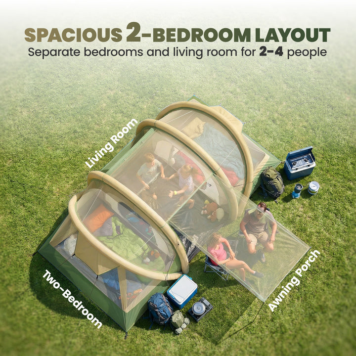 Inflatable Tent 2 Bedroom Tunnel Design Windproof Air Tent with Carry 