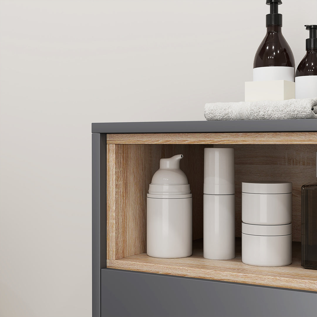 Freestanding Bathroom Cabinet, Bathroom Storage Unit, Bathroom Storage Cabinet with Open Compartments and Double Doors