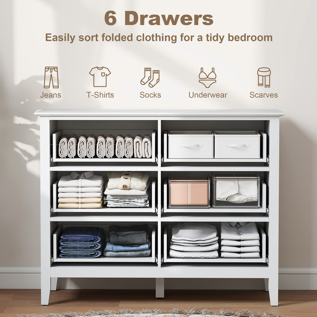 Fluted Dresser, 6 Drawer Chest of Drawers for Bedroom, Living Room, Hallway, Closet