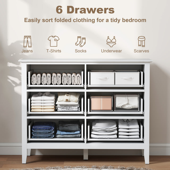 Fluted Dresser, 6 Drawer Chest of Drawers for Bedroom, Living Room, Hallway, Closet