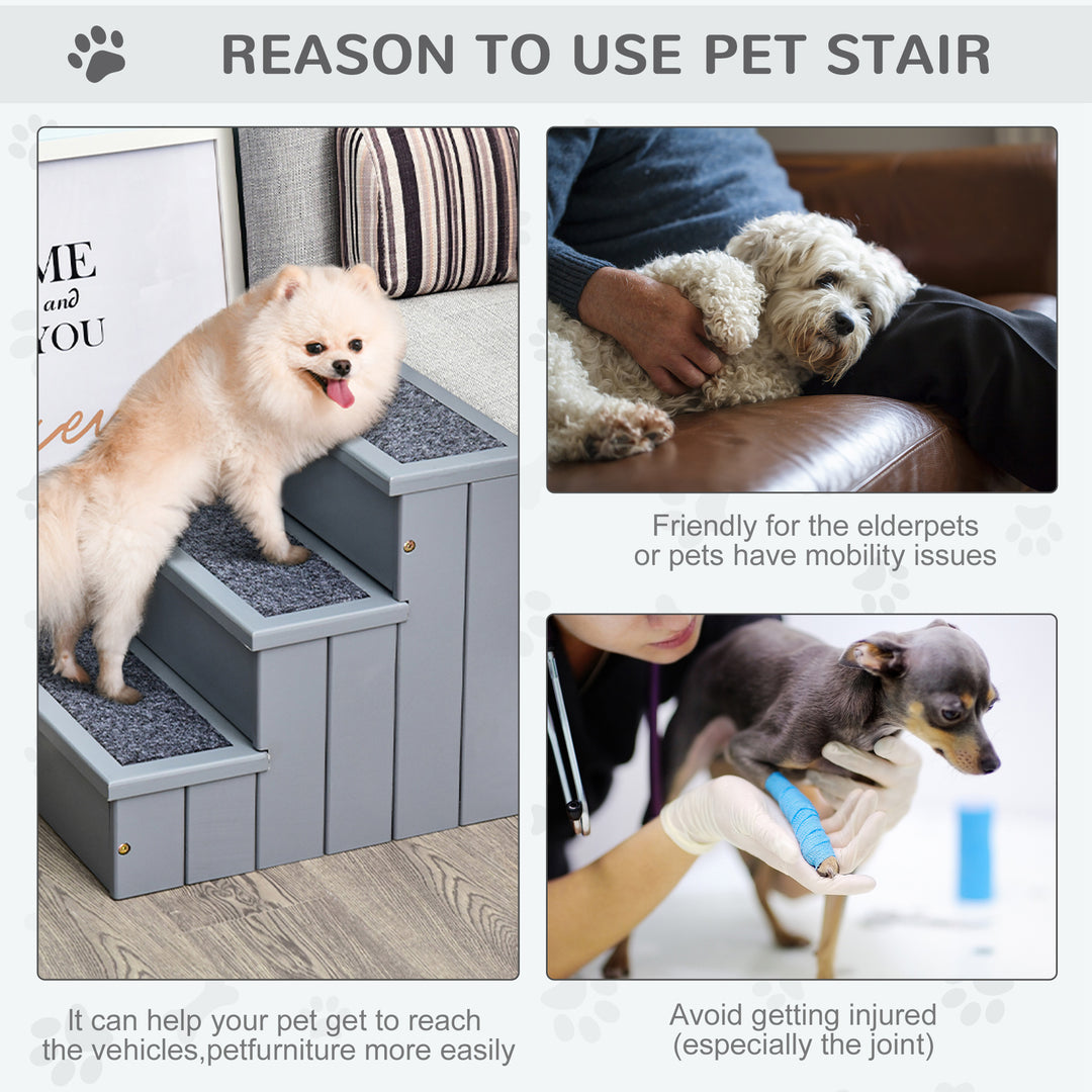 3 Step Wooden Dog Steps Pet Stairs for Dogs, Cat Ladder for Bed Couch with Storage Grey