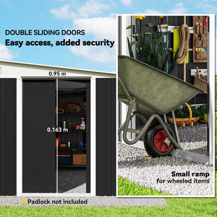 3.3 x 2.68m Corrugated Metal Shed - Black