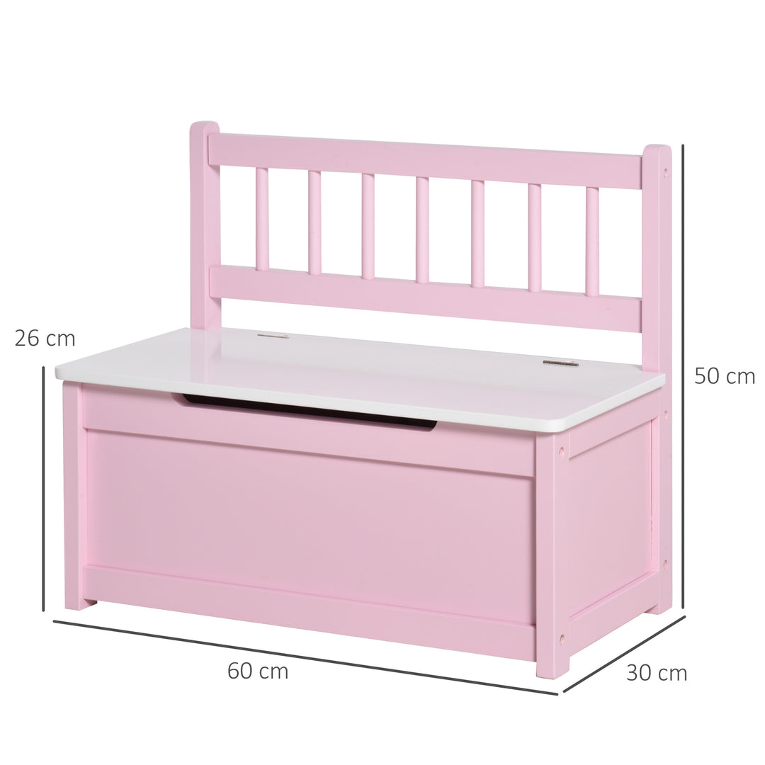 HOMCOM Wooden Toy Box Toy Storage Organizer with the Backrest, the Lid Fitted with a Gas Rod, Safe for Children, Pink | Aosom UK