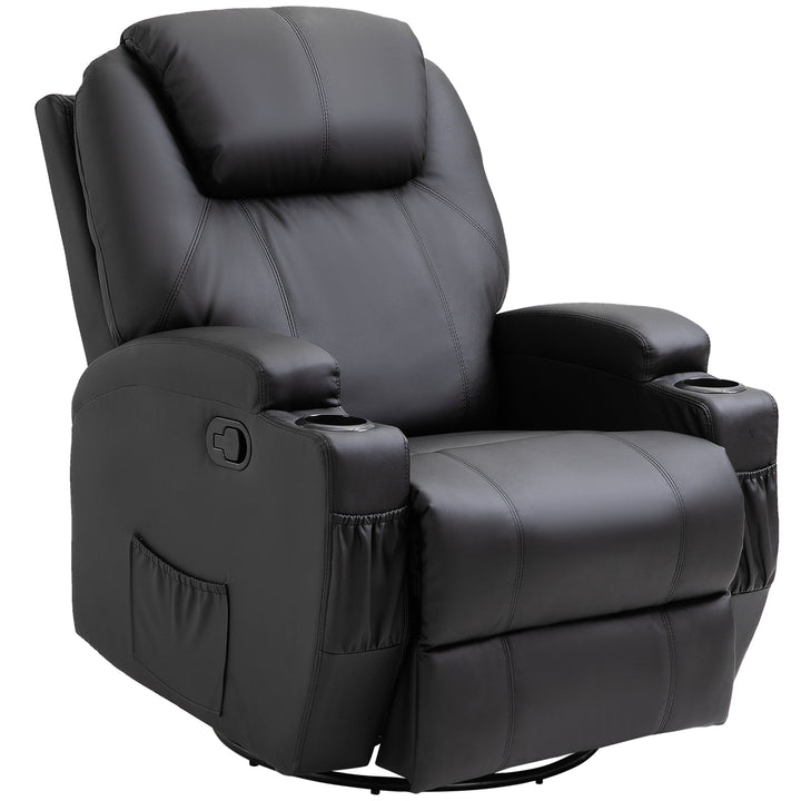 HOMCOM Recliner Sofa Chair PU Leather Armchair Cinema Massage Chair Swivel Nursing Gaming Chair Black | Aosom UK