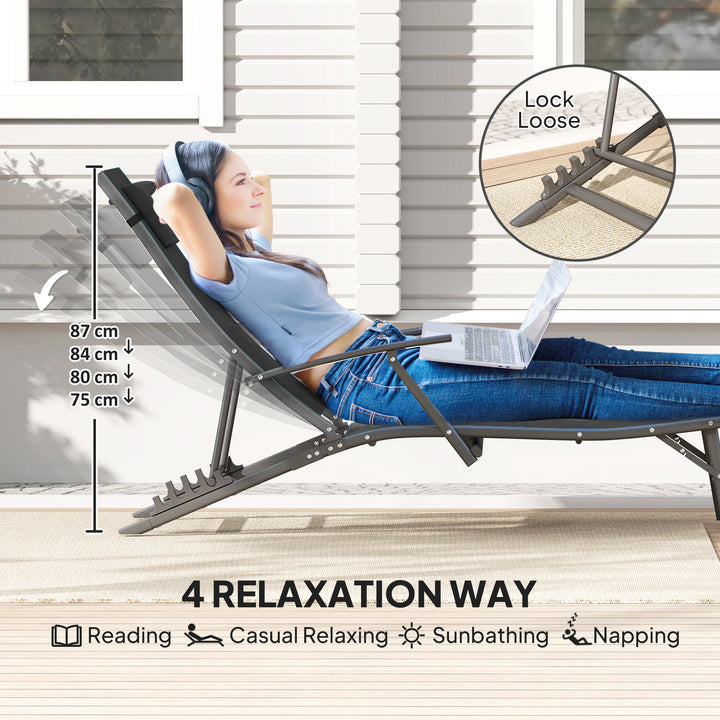 Set of Two Adjustable Back Sun Loungers - Black