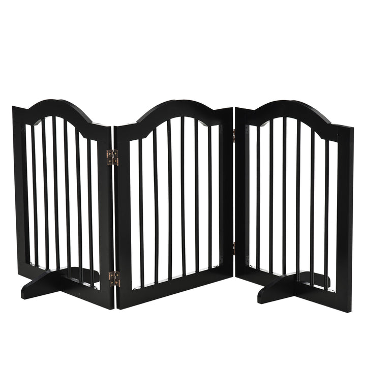 PawHut Freestanding Dog Gate, Wooden Foldable Pet Fence, Safety Barrier for House Doorway Stairs, with Support Feet, Small, Black | Aosom UK