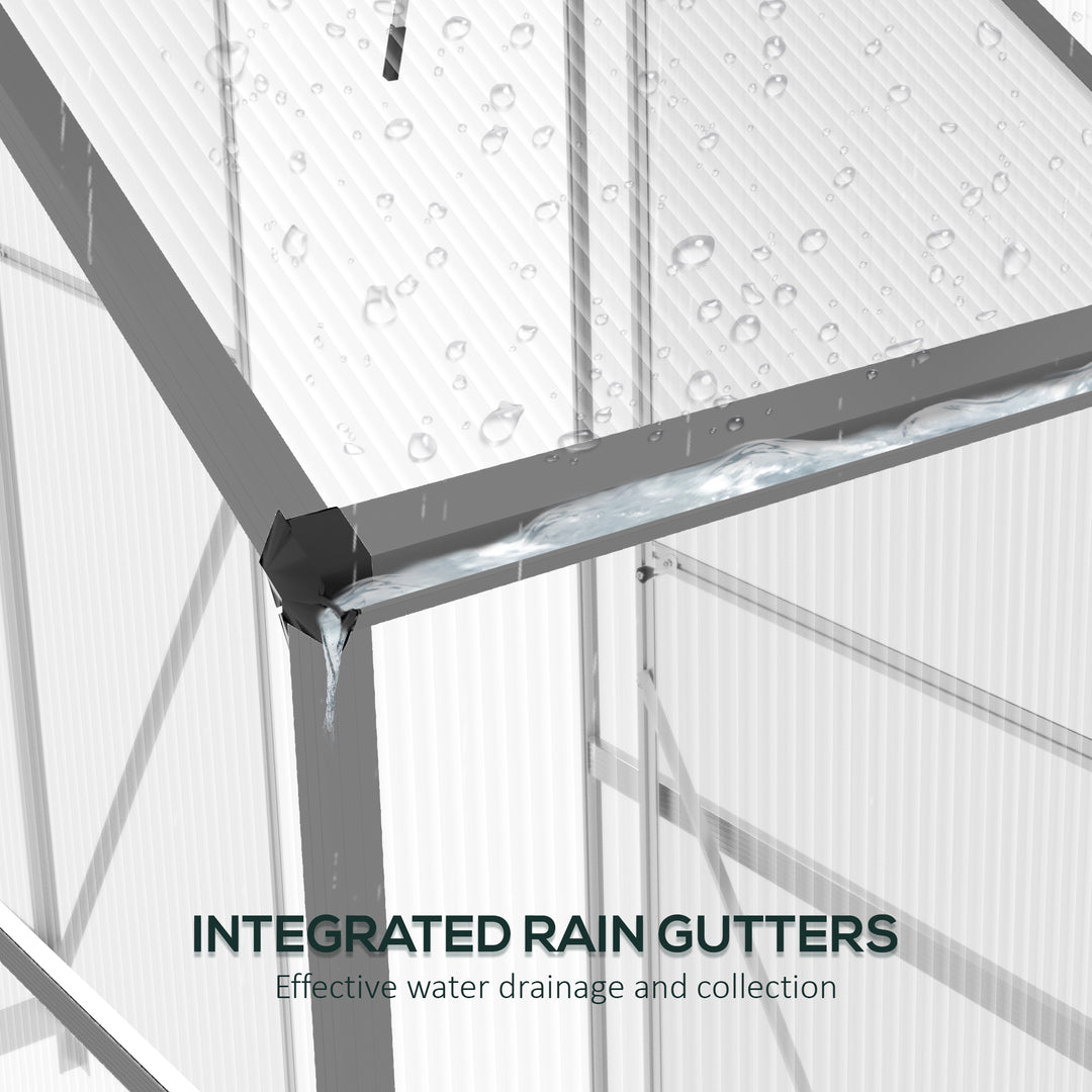 6 x 2.5ft Polycarbonate Greenhouse Walk-In Green House with Rain Gutter, Sliding Door, Window, Foundation, Dark Grey