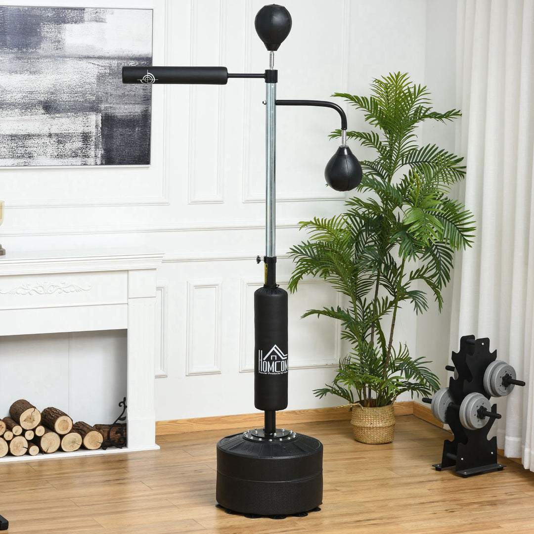 4-in-1 Boxing Punching Bag, Freestanding with 2 Speed Bals, 360° Reflex Bar, 160-230cm Adjustable Height, Black