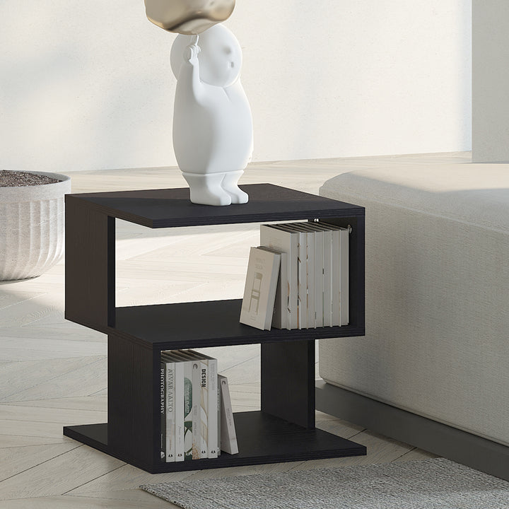 HOMCOM Contemporary Coffee Table: Square Wooden Side Table with 2-Tier Storage Shelves for Living Room, Ebony Black | Aosom UK