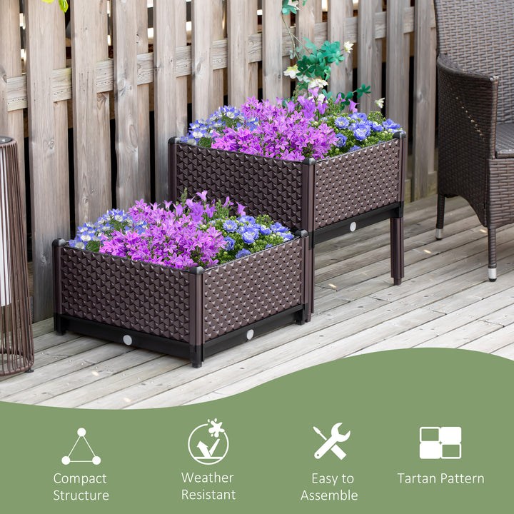 50cm x 50cm x 46.5cm Set of 2 41L Plastic Raised Garden Bed, Planter Box, Flower Vegetables Planting Container with Self-Watering Design and Drainage Holes for Patio Balcony