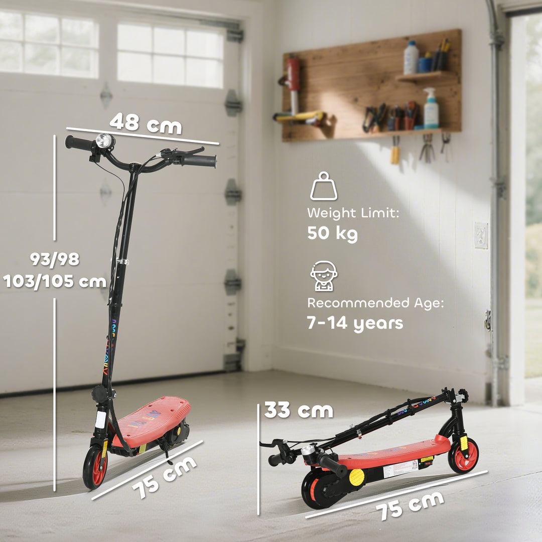 MCL Foldable Electric Scooter, with LED Headlights, for Ages 7-14 Years, Red