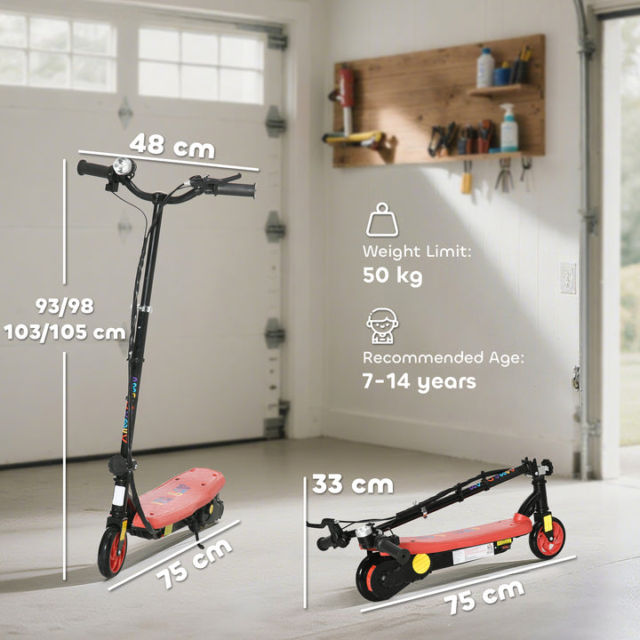 MCL Foldable Electric Scooter, with LED Headlights, for Ages 7-14 Years, Red