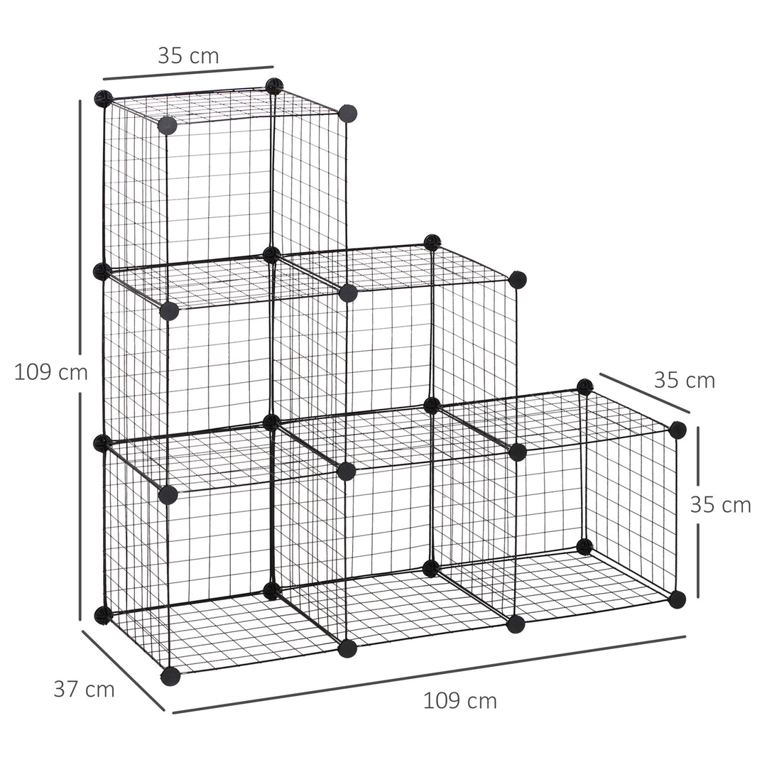 HOMCOM Interlocking 6 Cube Metal Wire Storage Rack, DIY Cabinet for Living Room, Display Shelves, Black | Aosom UK